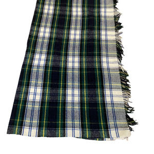 HIGHLAND HOME INDUSTRIES ALL WOOL GREEN, WHITE, BLUE, YELLOW PLAID SHAWL